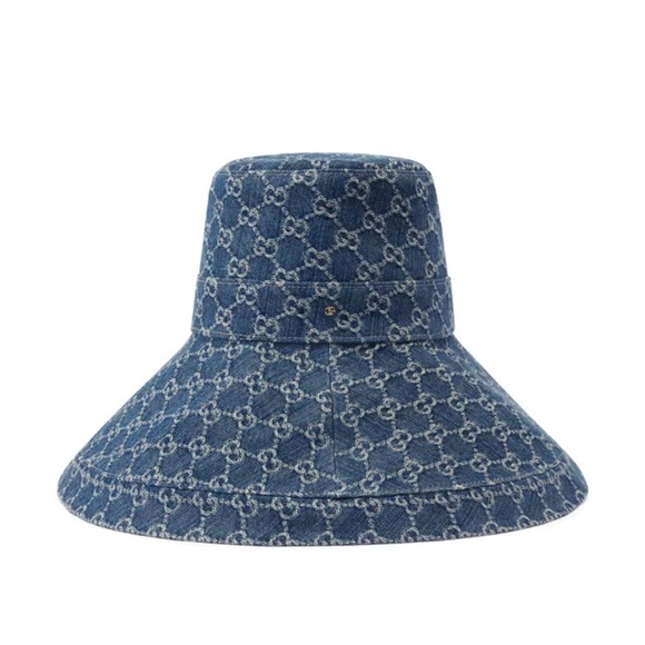 Gucci Blue Denim GG Monogram Wide Brim Bucket Hat / Sun Hat - Picture 2 of 6